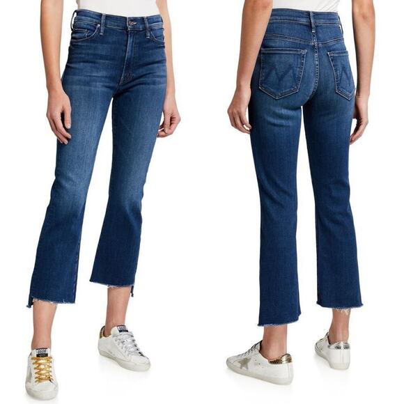 Mother Insider Crop Step Fray Straight Leg Jeans Dark Blue No Holes Size 27